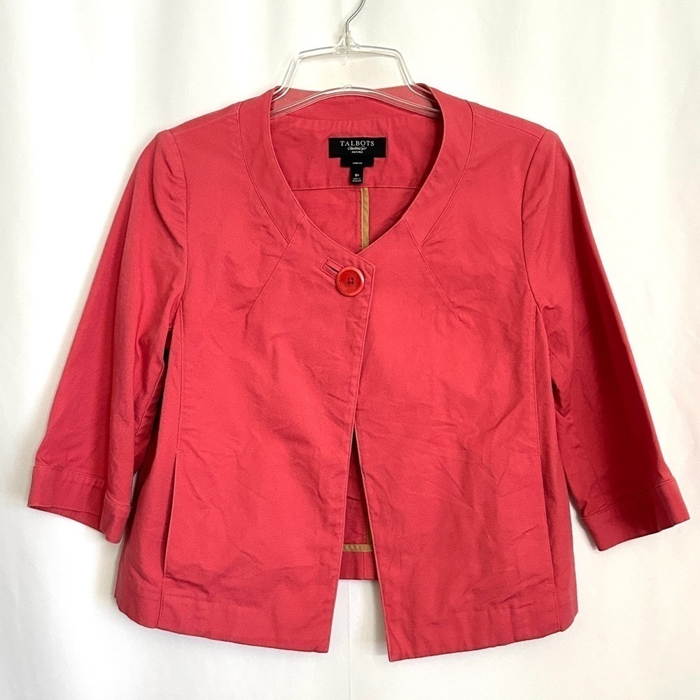 Talbots Women's Stretch Crop Swing Single Button Jacket in Dusty Rose Pink sz 8P